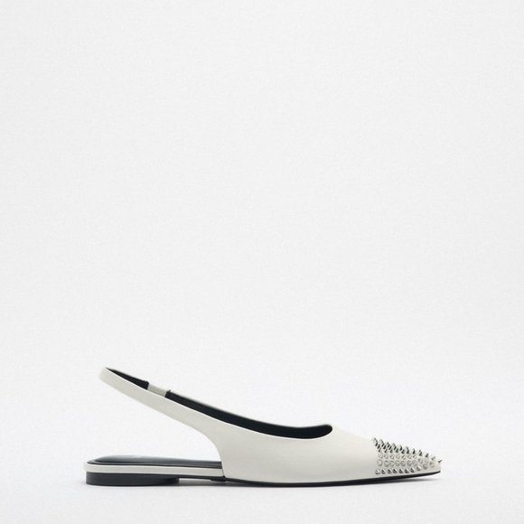 NWOB ZARA STUDDED FLAT LEATHER SLINGBACKS  WHITE - REF. 1501/010 6.5 - Picture 4 of 8